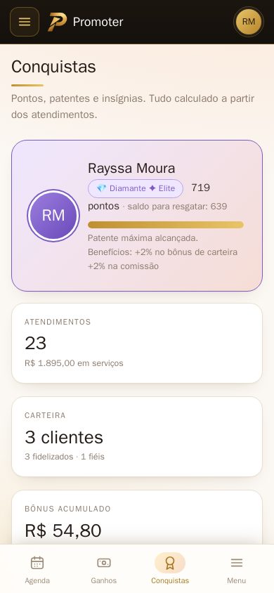 Tela de conquistas no celular