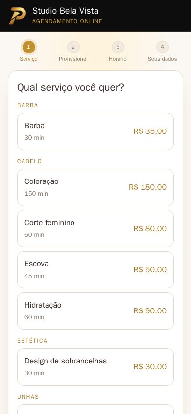 Cliente escolhendo o serviço